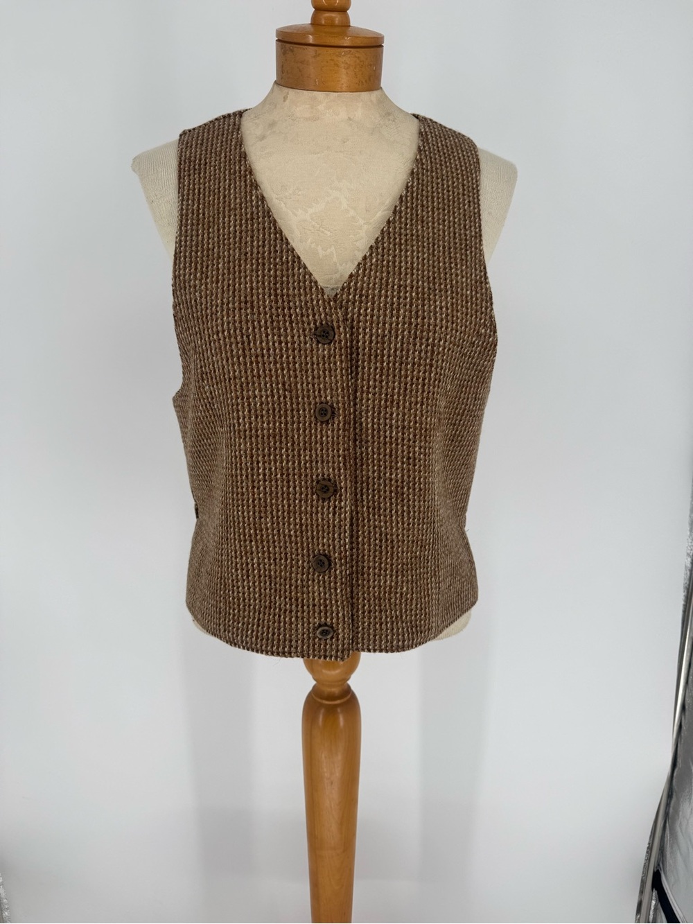 Vintage Brown Houndstooth Knit Button Vest size 14